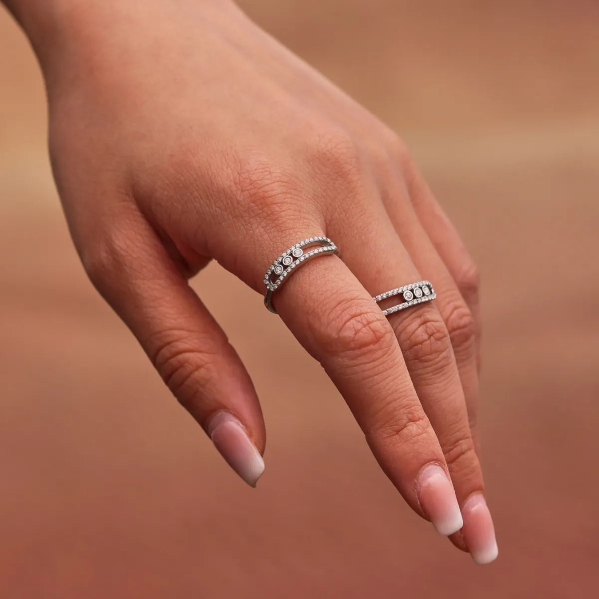 Moving Crystal Bar Necklace and Ring Jewelry Set OutfitFlow