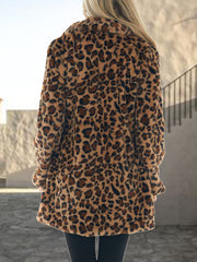 Leopard Collared Neck Coat with Pockets OutfitFlow