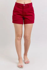 Judy Blue Full Size High Waist Tummy Control Garment Dyed Heart Shaped Denim Shorts Plus Size SCARLET OutfitFlow
