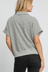 Outfit Flow - Umgee Striped Half Zip Short Sleeve Sweatshirt