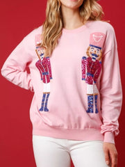 Christmas Sequin Nutcracker Dropped Shoulder Sweatshirt Pink OutfitFlow