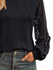 Round Neck Lace Sleeve Blouse OutfitFlow