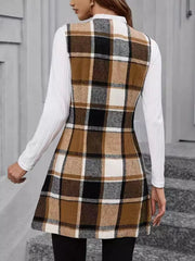 Plaid V-Neck Vest Coat Trendsi