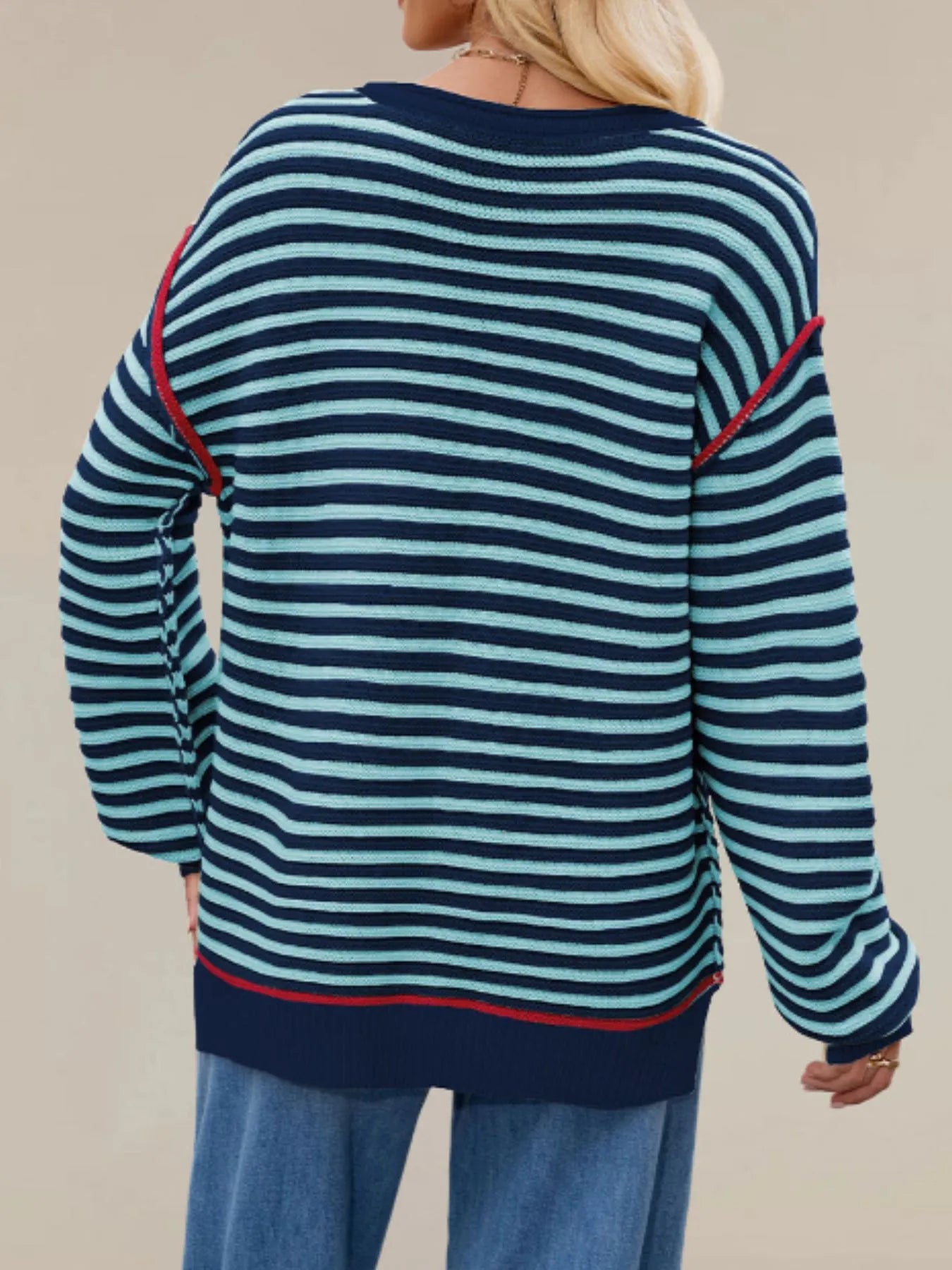 Slit Striped Oversized Sweater OutfitFlow
