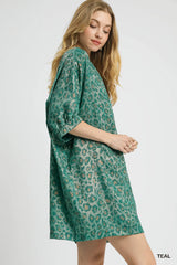Umgee Metallic Leopard Print V-Neck Kimono Dress OutfitFlow