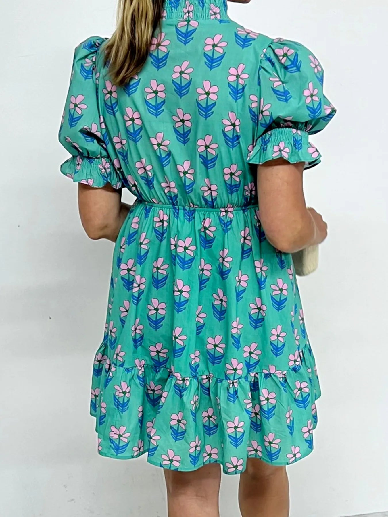 Floral Print Puff Sleeve Shirt Dress OutfitFlow