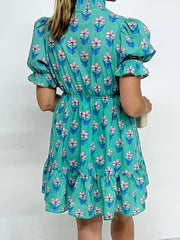 Floral Print Puff Sleeve Shirt Dress OutfitFlow