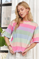 ADORA Multi Color Stripe Casual Top LILAC SAGE BLUE OutfitFlow