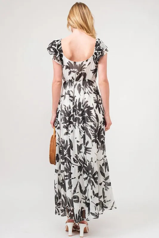 And The Why Ruffled Sleeve Tiered Floral Print Maxi Dress OutfitFlow