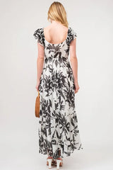 And The Why Ruffled Sleeve Tiered Floral Print Maxi Dress OutfitFlow