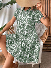 Printed Short Sleeve Mini Dress OutfitFlow