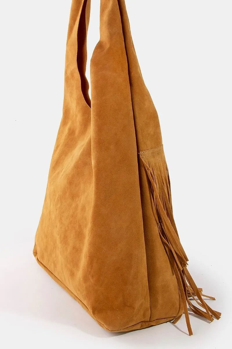 Fame Layered Fringe Detail Suede Hobo Bag OutfitFlow