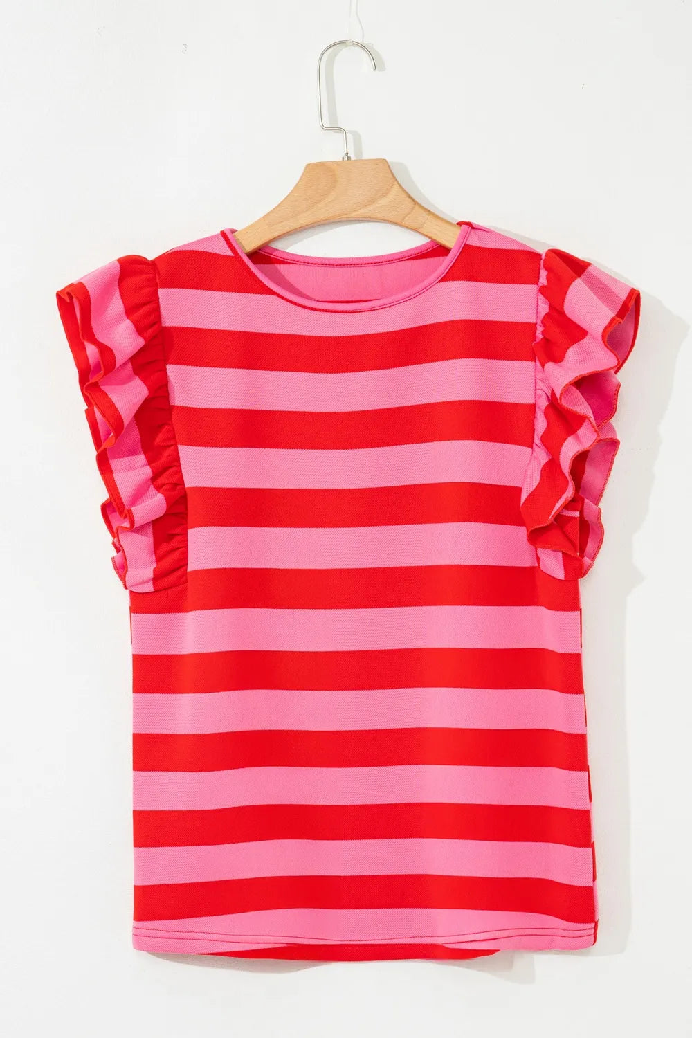Striped Ruffle Sleeve Summer T-Shirt OutfitFlow