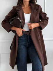 Long-Sleeve Single-Breasted Trench Coat Dark Brown Trendsi