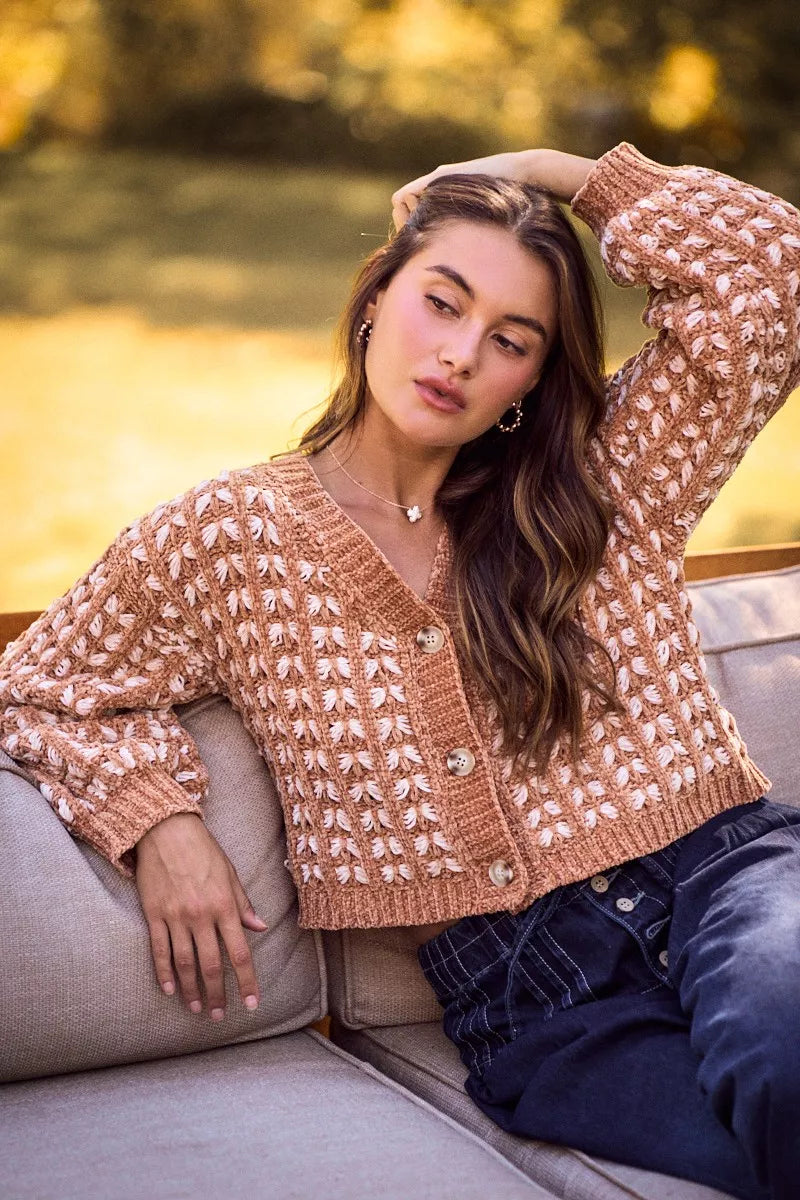 SO ME Soft Chenille Yarn Textur Button Sweater Cardigan Trendsi