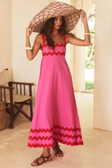 Contrast Trim Square Neck Wide Strap Dress OutfitFlow