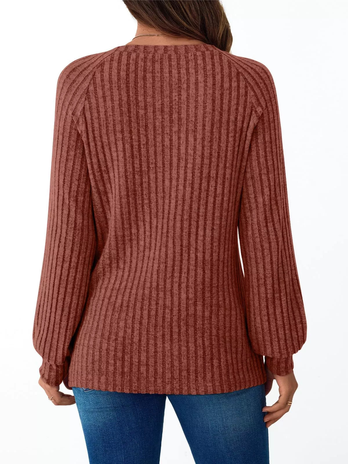 Ribbed Knit Decor Button Long Sleeve T-Shirt OutfitFlow
