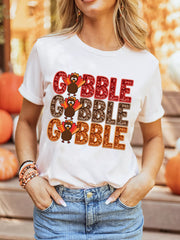 GOBBLE Thanksgiving Turkey Print T Shirt OutfitFlow