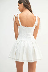 MABLE Shoulder Tie Corset Panel Mini Dress OutfitFlow