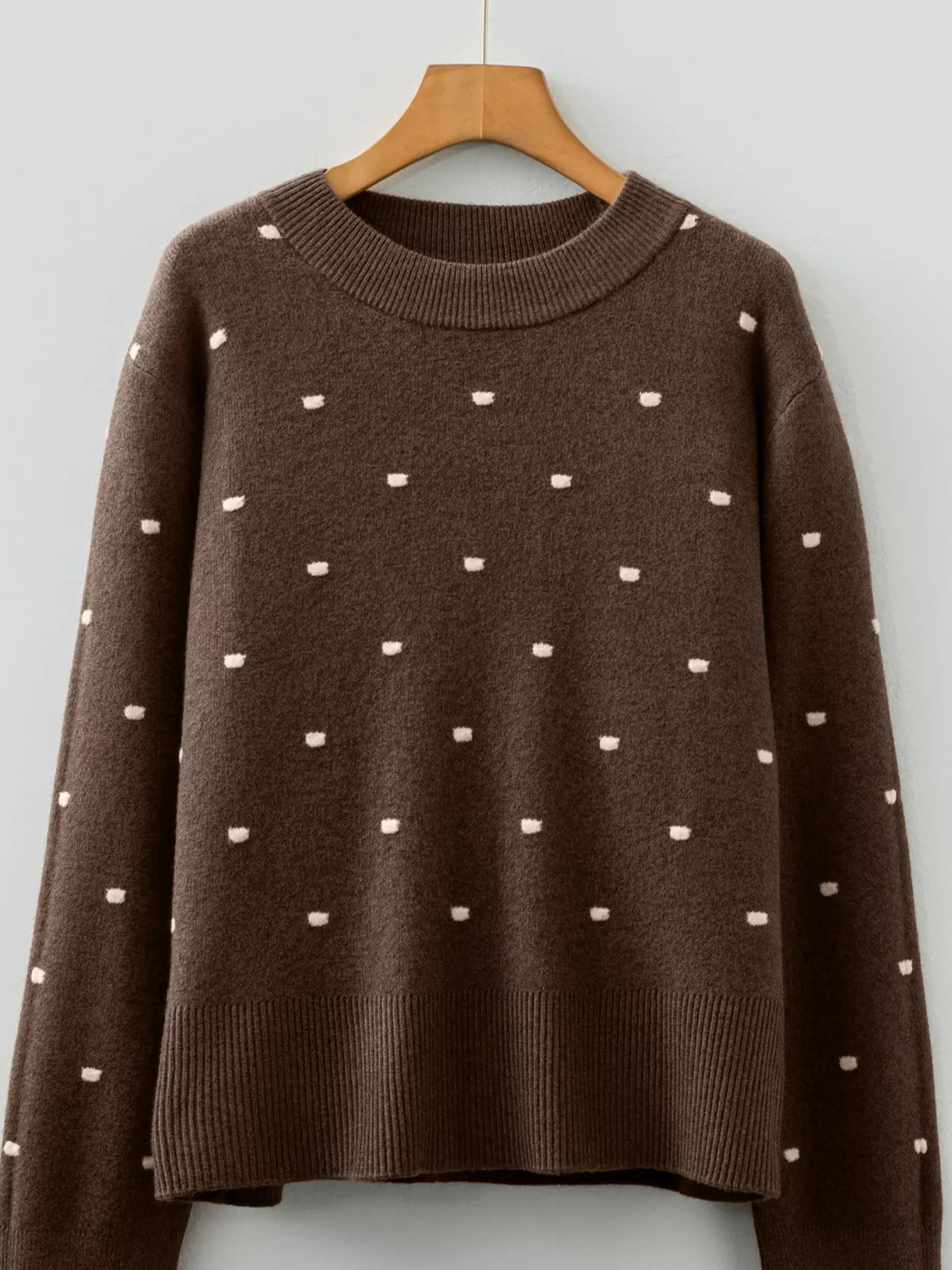 Dotted Print Ribbed Edge Knit Sweater OutfitFlow