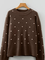 Dotted Print Ribbed Edge Knit Sweater OutfitFlow