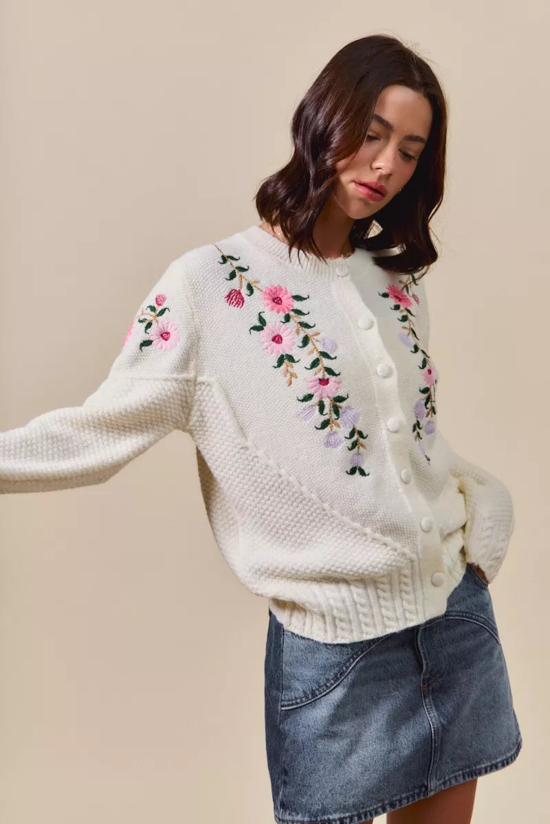 SO ME Floral Embroidered Coquette Sweater Cardigan OutfitFlow