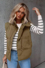 Zip Up Vest Coat with Pockets Olive Brown Trendsi