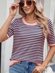 Striped Casual T-Shirt with Contrast Trim OutfitFlow