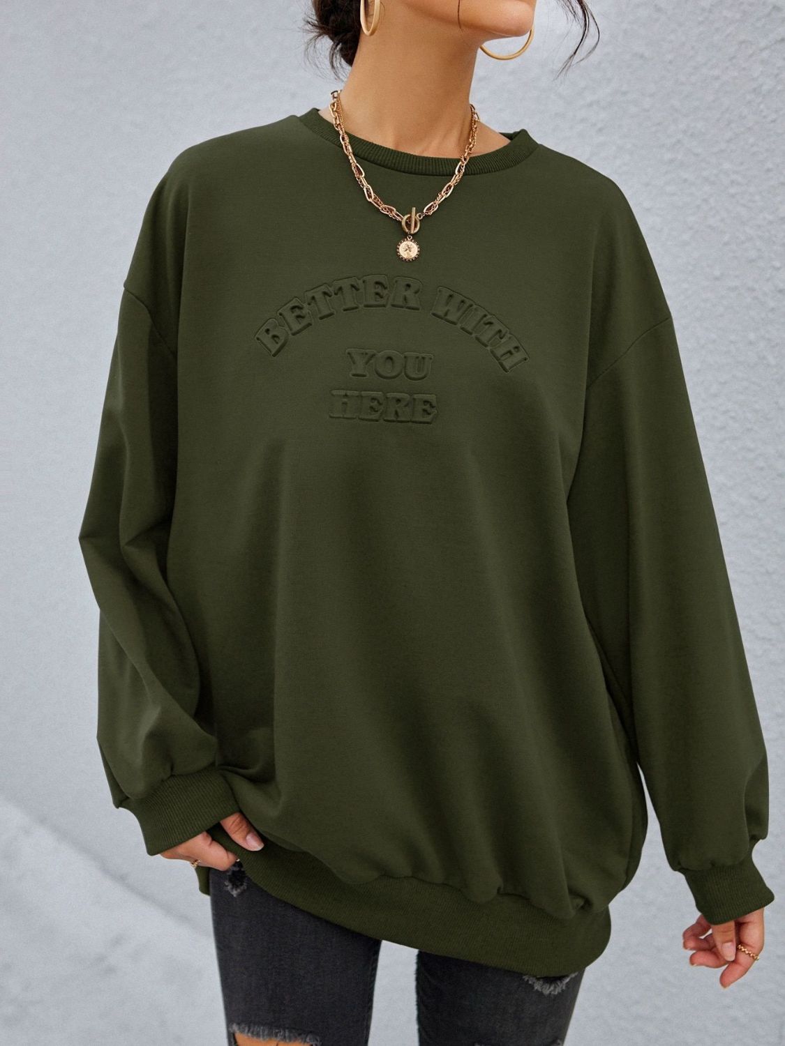 Outfit Flow - Stereoscopic Letter Round Neck Long Sleeve Sweatshirt