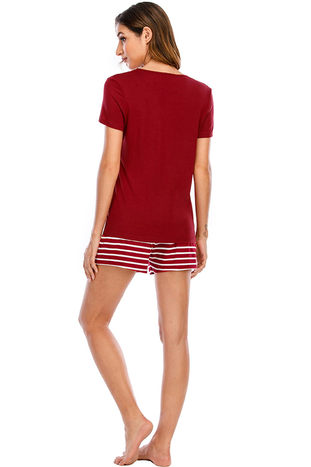 Outfit Flow - Graphic Round Neck Top and Striped Shorts Lounge Set