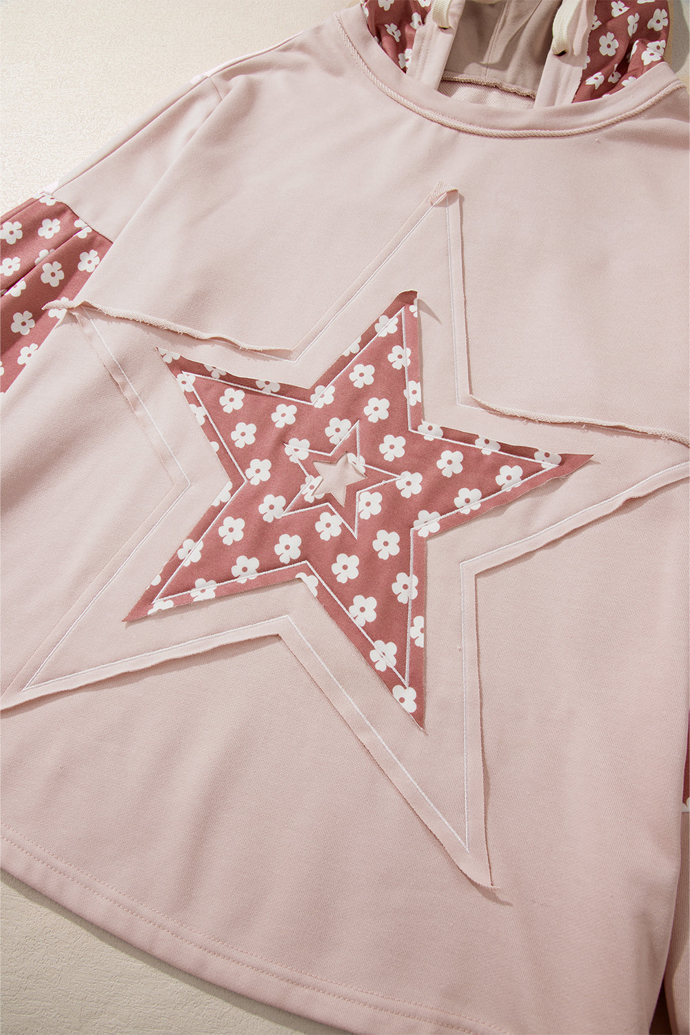 Outfit Flow - Floral Patchwork Star Pattern Drawstring Hoodie