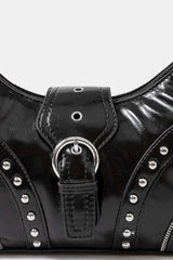 Fame Faux Leather Studded Trim Shoulder Bag OutfitFlow