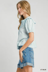 Umgee Tied Collared Short Sleeve Button Down Shirt Trendsi