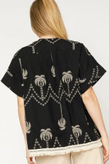 Umgee Open Front Embroidered Fringe Kimono OutfitFlow