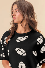 BiBi Football Pattern Short Sleeve Sweater OutfitFlow