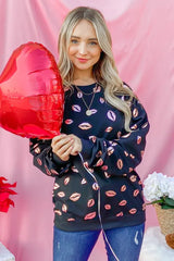 And The Why Kiss Pink Foil Allover Print Pullover Sweatshirts OutfitFlow