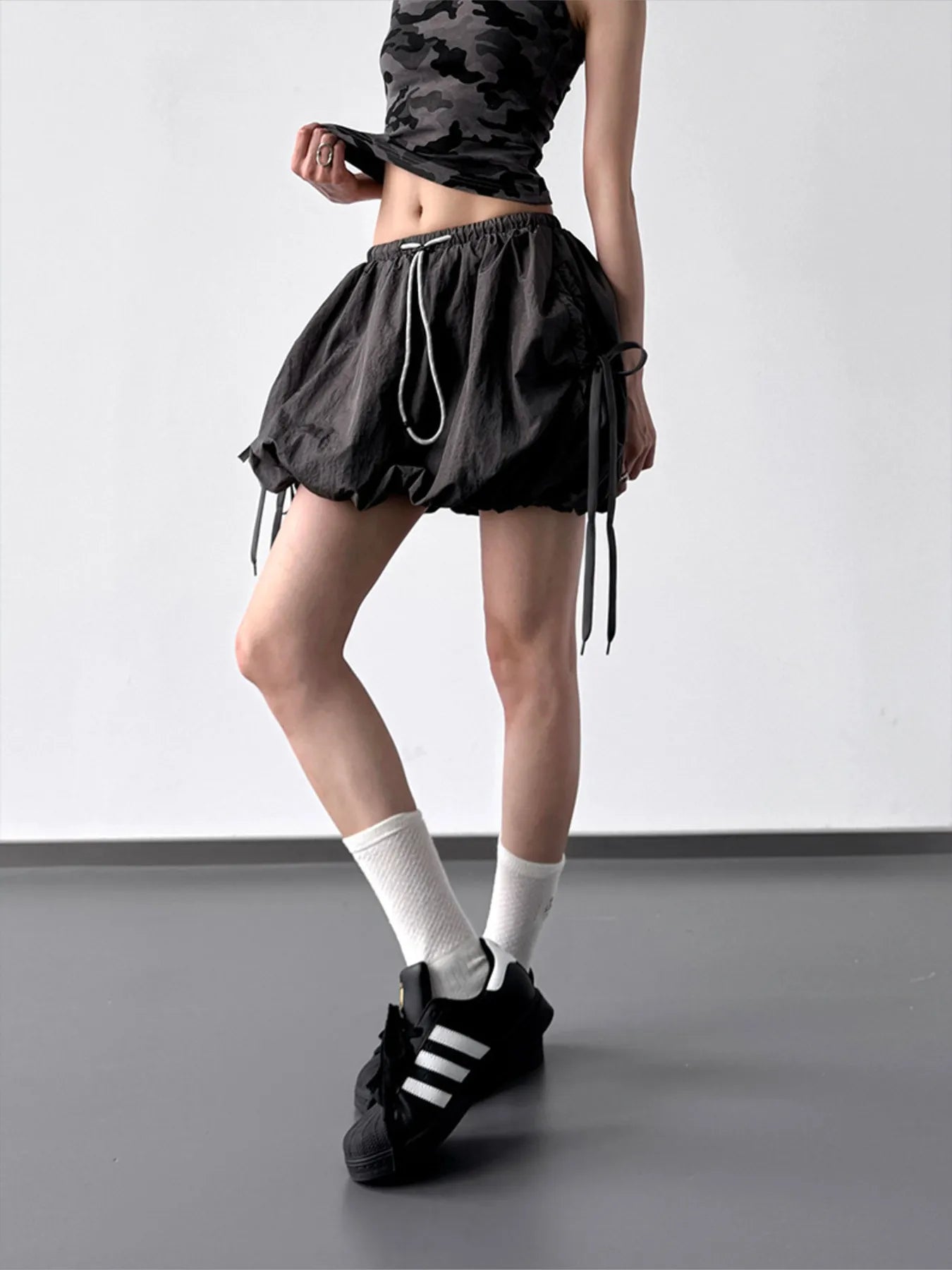 Bubble Drawstring Casual Shorts OutfitFlow