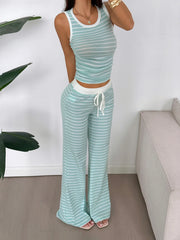Striped Tank Top and Flare Pants Set OutfitFlow