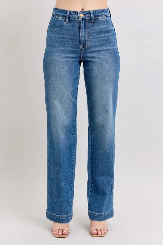 Judy Blue Full Size High Waist Contrast Thread Straight Plus Size MD OutfitFlow