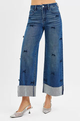 RISEN High Rise Crop Wide Leg Ribbon Detail Jeans OutfitFlow