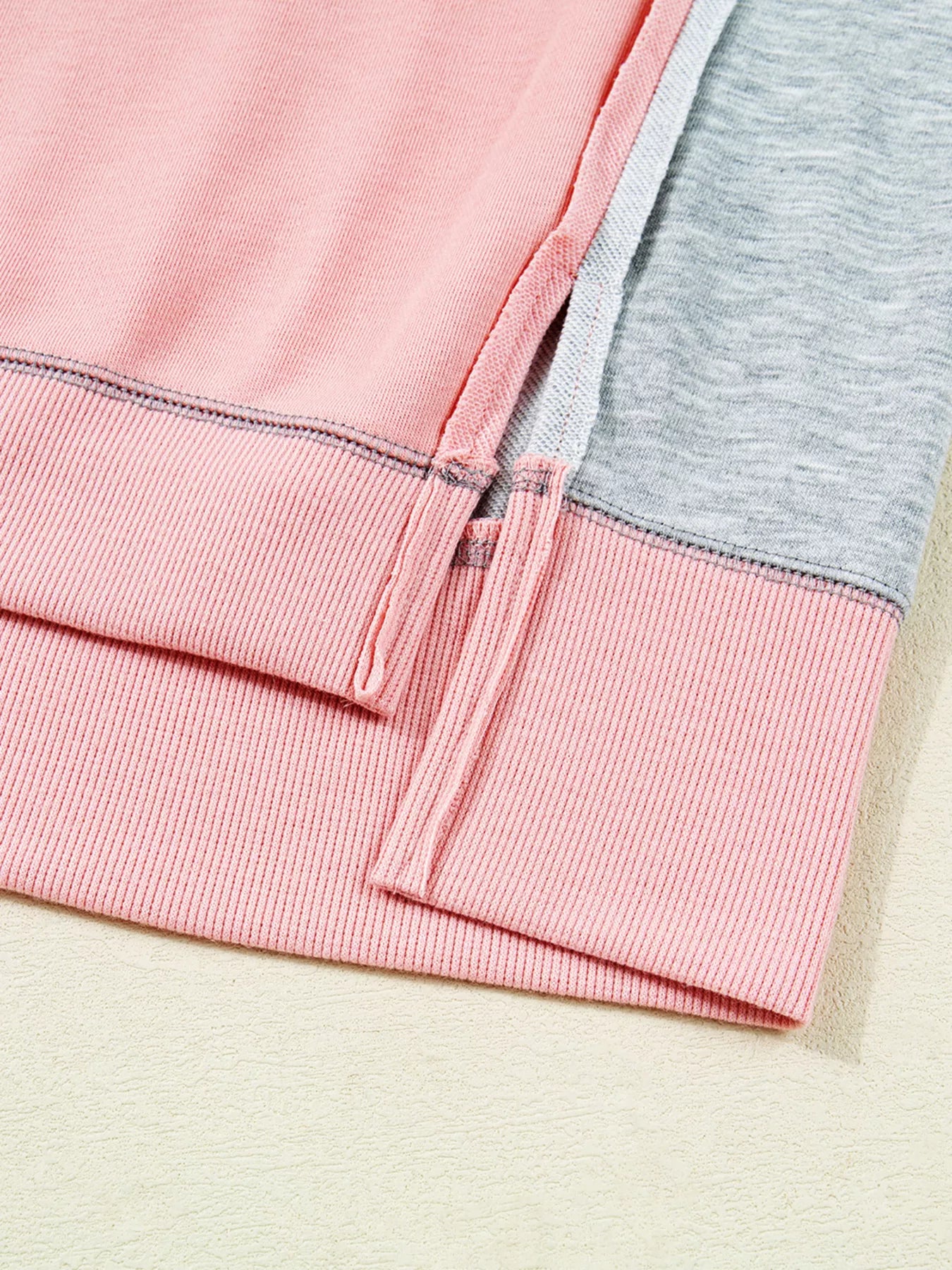 Exposed Seam Color Block Patchwork Slit Cuffs Oversize Sweatshirt OutfitFlow