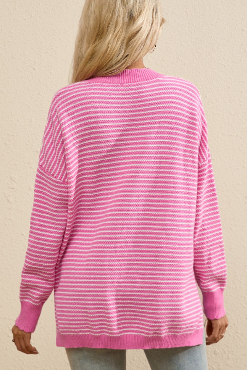 Outfit Flow - Striped V-Neck Dropped Shoulder Sweater