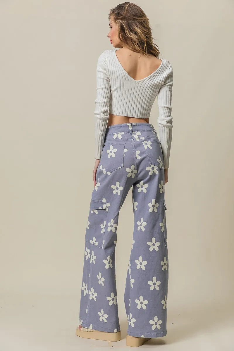 BiBi Flower Printed Side Pocket Wide Pants OutfitFlow