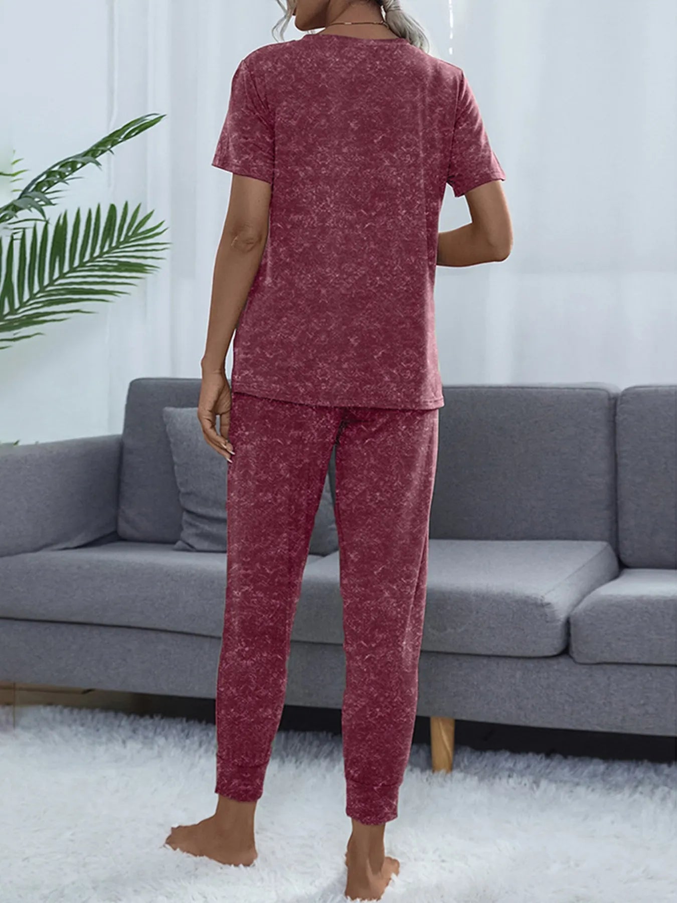 Round Neck Short Sleeve Top and Pants Lounge Set OutfitFlow