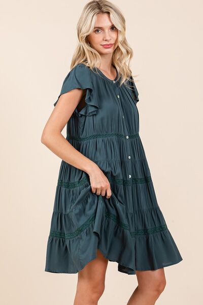 Mittoshop Lace Detail Ruffled Button Down Tiered Dress OutfitFlow