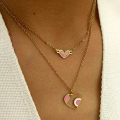 2-Piece Stainless Steel Heart Pendant Necklace Gold One Size OutfitFlow