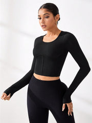 Round Neck Long Sleeve Active T-Shirt OutfitFlow