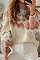 Outfit Flow - Geometric Mock Neck Long Sleeve Sweater