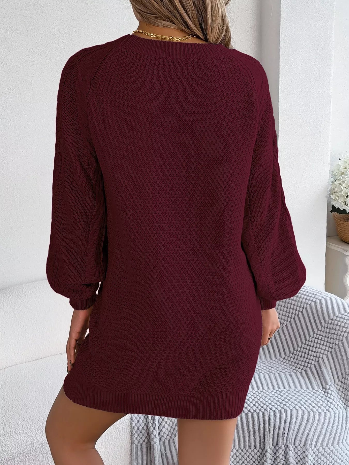 Diamond Cable Knit Sweater Dress with Long Sleeves OutfitFlow