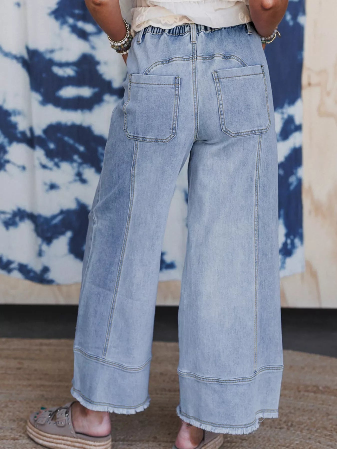 Wide Leg Drawstring Raw Hem Jeans OutfitFlow